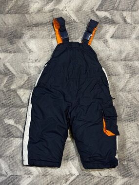 London Fog Kids Toddler Ski Bib Overall Snow Size 12 Month Navy Orange pockets